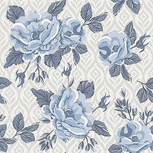 Tecido Tricoline Floral Florescer Azul - Fuxicos e Fricotes - 50 x 150 cm