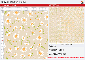 Tecido Tricoline Margaridas Fundo Creme - Peripan - 50 x 150 cm