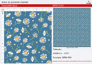 Tecido Tricoline Margaridas Fundo Azul antigo - Peripan - 50 x 150 cm