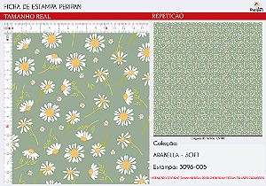 Tecido Tricoline Margaridas Fundo Verde Seco - Peripan - 50 x 150 cm