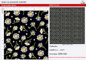 Tecido Tricoline Margaridas Fundo Preto - Peripan - 50 x 150 cm