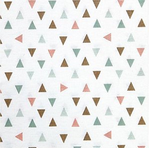 Tecido Tricoline Triângulos Vitória Marrom e Verde - Tecidos Caldeira - 50 x 150 cm