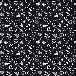 Tecido Tricoline Corações Rabisco Fundo Preto - Peripan - 50 x 150 cm
