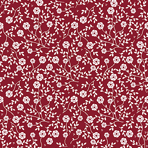Tecido Tricoline Raminhos e Flores Fundo Vermelho - Peripan - 50 x 150 cm
