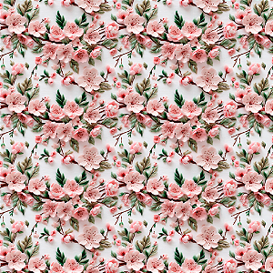 Tecido Tricoline Digital 3D Ramos Floral Rosa  - Peripan - 50 x 150 cm