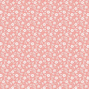 Tecido Tricoline Floral Sofia Fundo Rosa Chá  - Peripan - 50 x 150 cm