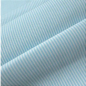 Tecido Tricoline - Listrado (3 mm) Fio Tinto Azul Celeste - Tecidos Caldeira - 50 x 150 cm