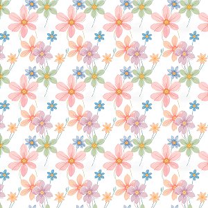 Tecido Tricoline Floral Maitê - Caminho das Cores - Peripan - 50 x 150 cm