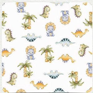 Tecido Tricoline Digital Dinossauros Baby (Dinos Jurassic) - Coleção Brisa - Ibirapuera - 50 x 150 cm
