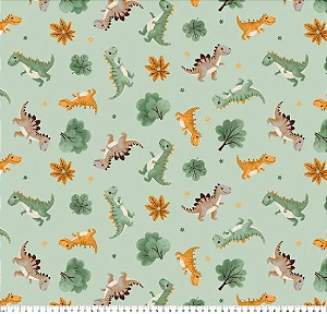 Tecido Tricoline Dinos na Floresta - Tecidos Caldeira - 50 x 150 cm