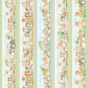 Tecido Tricoline Digital Barrado Fazendinha Encantada Baby - Coleção Essência Criativa(Infantil) - Peripan - 50 x 150 cm