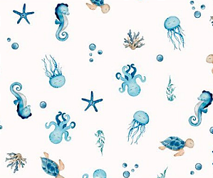 Tecido Tricoline Digital Animais do Mar - ( Fundo do Mar) - Coleção Brisa - Ibirapuera - 50 x 150 cm