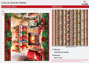 Tecido Tricoline Digital Barrado Natalino (Papai Noel) - Contos de Natal - Peripan - 50 x 150 cm