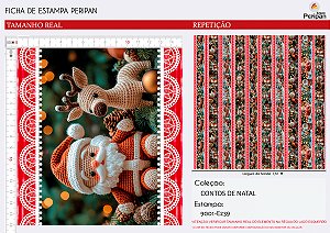 Tecido Tricoline Digital Barrado Amigurumi Natalino - Contos de Natal - Peripan - 50 x 150 cm