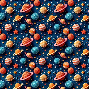 Tecido Tricoline Digital Planetas e Estrelas (Espacial) - Mundo Mágico - Peripan - 50 x 150 cm
