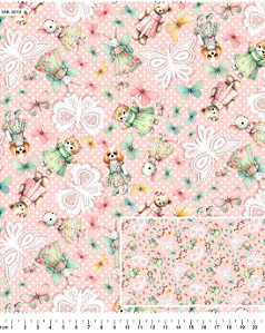 Tecido Tricoline Digital Borboletas de Renda - Coleção Lúdica - Tecidos Caldeira - 50 x 150 cm