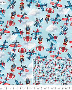 Tecido Tricoline Digital Urso de Paraquedas - Coleção Lúdica - Tecidos Caldeira - 50 x 150 cm