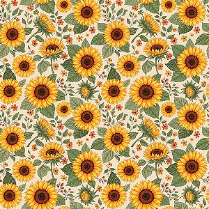 Tecido Tricoline Girassol - Diário dos Sonhos - Peripan - 50 x 150 cm