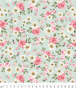 Tecido Tricoline Floral Rosas e Malvas - Tecidos Caldeira - 50 x 150 cm