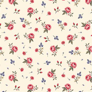 Tecido Tricoline Floral - Coleção Doce Criação - Peripan - 50 x 150 cm
