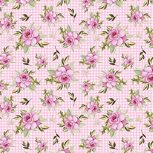 Tecido Tricoline Floral e Xadrez - Coleção Doce Criação - Peripan - 50 x 150 cm