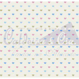 Tecido Tricoline Mini Corações Azul com Rosa - Tecidos Caldeira - 50 x 150 cm