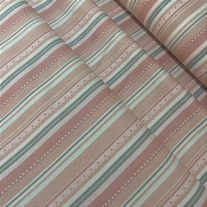 Tecido Tricoline Listrado First Toys Rosa - Fuxicos e Fricotes - 50 x 150 cm