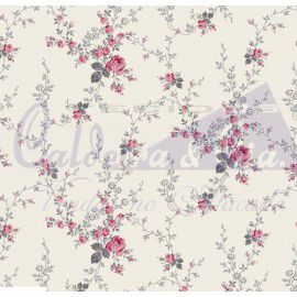 Tecido Tricoline Floral Sarah Rosa e Cinza - Tecidos Caldeira - 50 x 150 cm