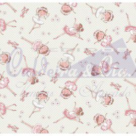 Tecido Tricoline Mini Bailarinas Rosa fundo Creme - Tecidos Caldeira - 50 x 150 cm