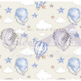 Tecido Tricoline Balões Azul fundo Creme - Tecidos Caldeira - 50 x 150 cm