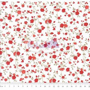 Tecido Tricoline Floral Marina Vermelho - Tecidos Caldeira - 50 x 150 cm