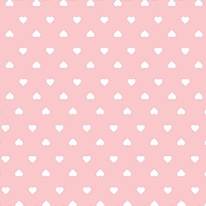 Tecido Tricoline Corações fundo Rosa - Peripan - 50 x 150 cm