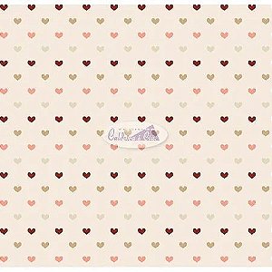 Tecido Tricoline Mini Corações Bordô, Salmão e Caqui - Tecidos Caldeira - 50 x 150 cm