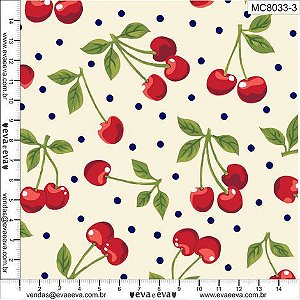 Tecido Tricoline Cerejas Fundo Creme - Eva e Eva - 50 x 150 cm