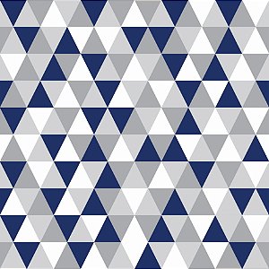 Tecido Tricoline Triângulos Marinho e Cinza - Peripan - 50 x 150 cm