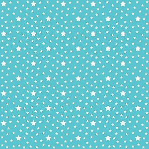 Tecido Tricoline Estrelas fundo Tiffany - Peripan - 50 x 150 cm