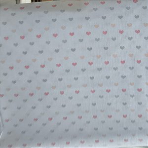 Tecido Tricoline Mini Corações Cinza com Rosa - Tecidos Caldeira - 50 x 150 cm