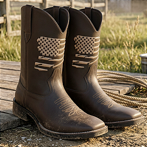 Bota Texana Masculina Country Bico Quadrado Usa Café