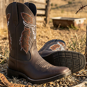 Bota Texana Masculina Country Bico Quadrado Boi