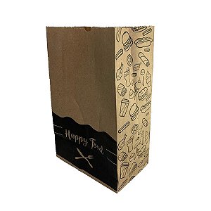 Saco Kraft P Happy Food 250 unidades 18 cm X 11 cm X 28 cm