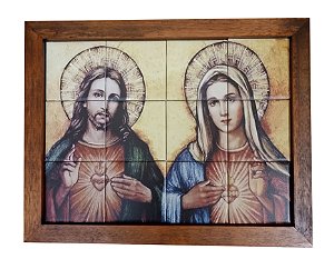 3093AM-135 Quadro de azulejo - Sagrado Jesus e Maria