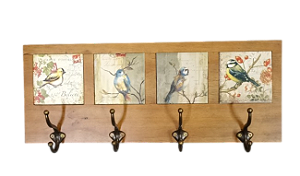3017EG-078 Quadro cabideiro 4 Azulejos - Pássaros