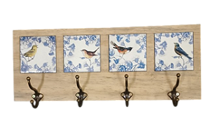 3017CG-103 Quadro cabideiro 4 Azulejos - Pássaros Arabesco