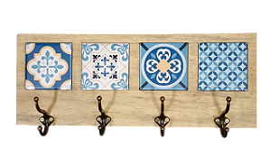 3017CG-095 Quadro cabideiro 4 Azulejos - Azulejos Azuis