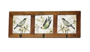 3013-012 Quadro cabideiro triplo - Pássaros Verdes