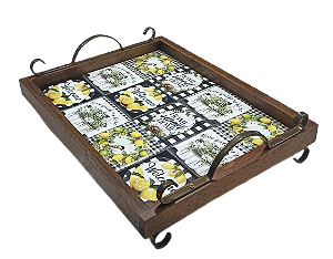 3096PML-092 - Bandeja de Azulejos com Pés/ Alças de Metal - Farmhouse