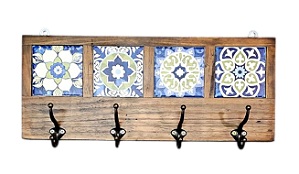 3017EG-114  Quadro cabideiro 4 Azulejos - Mandalas Azuis