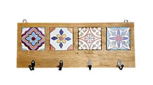 3017CP-087 Quadro cabideiro 4 Azulejos - Vitral Vintage