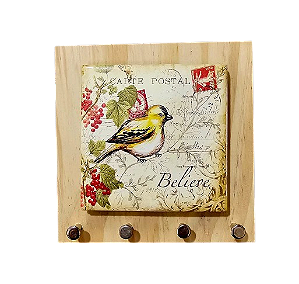 1602-078 Porta chaves Pinus - Pássaro Amarelo