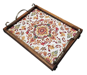 3096PML-150 - Bandeja de Azulejos com Pés/ Alças de Metal - Mandala Lar